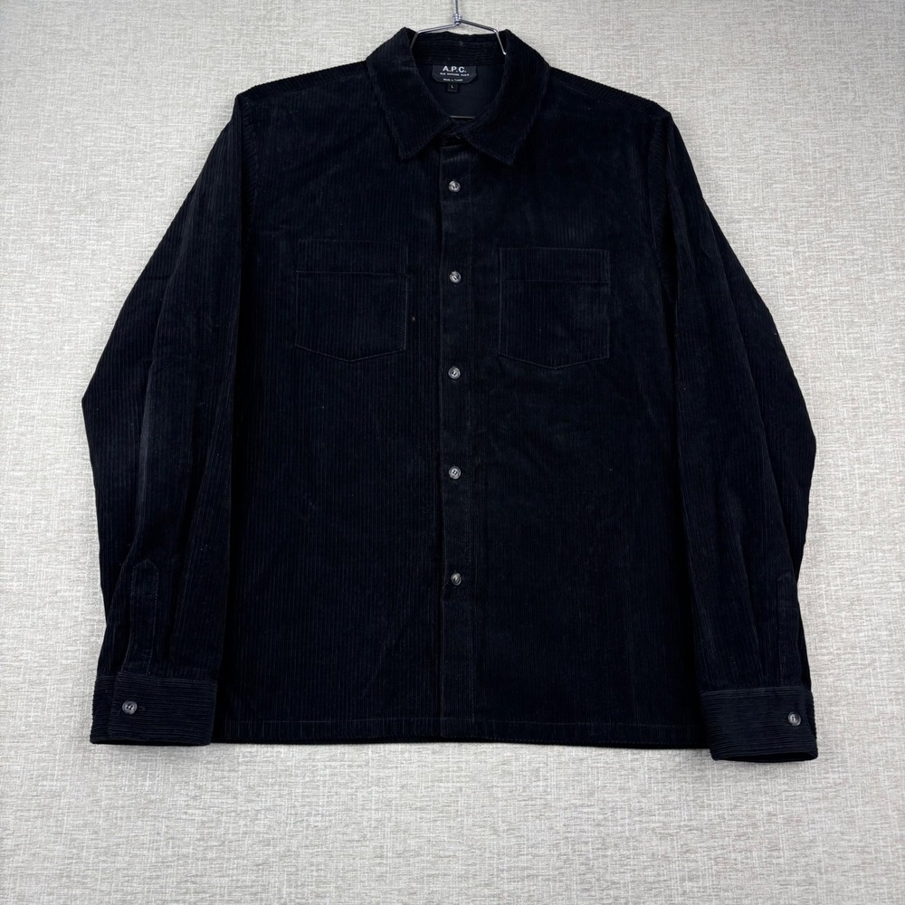 APC Rue Madame Paris Mens Black Corduroy Button Down Shirt Jacket Large